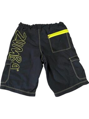 Zumba Fitness Men’s L Black Athletic Shorts Nylon Cargo Neon Yellow